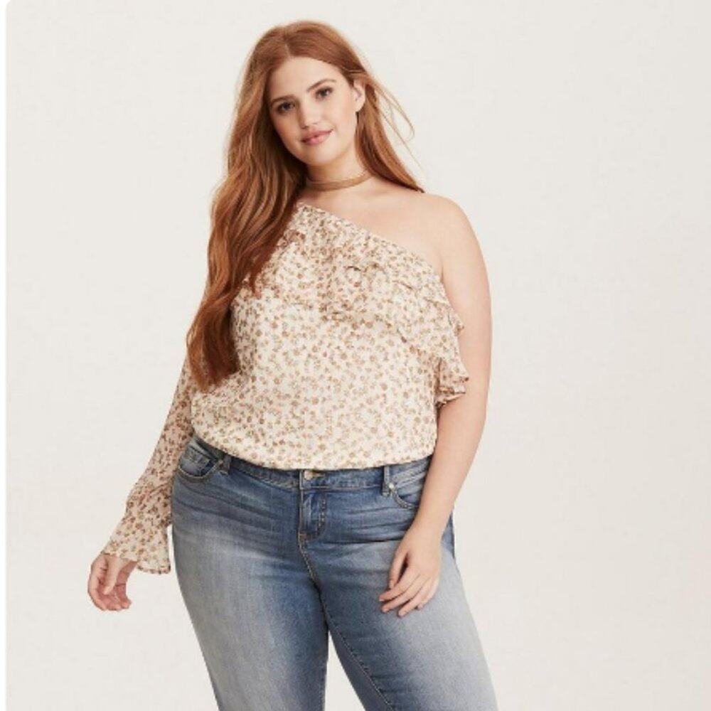 TORRID Floral Print Chiffon Ruffled One Shoulder Top